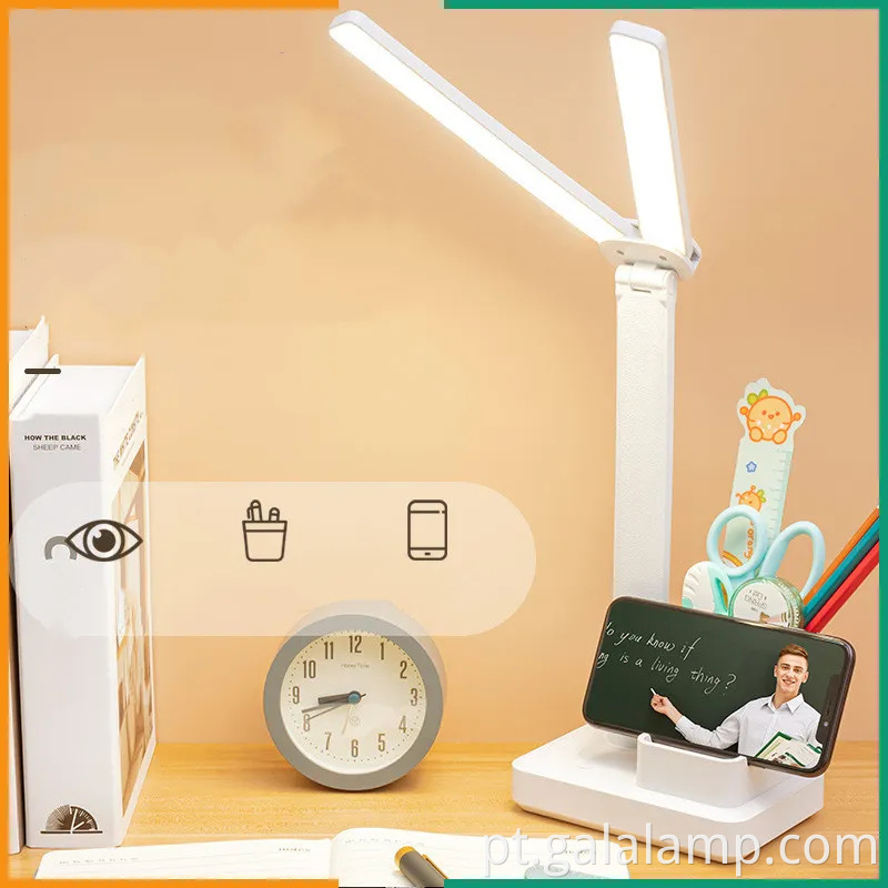 Lâmpada de mesa de cabeça dupla recarregável com proteção ocular